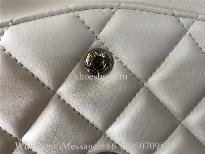 Original Quality Chanel Black Leather Flap Bag White With Silver Logo 30cm