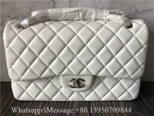 Original Quality Chanel Black Leather Flap Bag White With Silver Logo 30cm