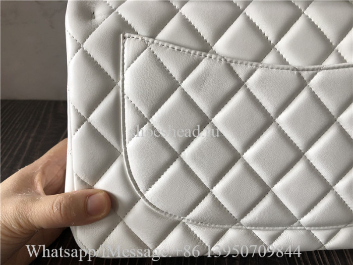Original Quality Chanel Black Leather Flap Bag White With Silver Logo 30cm