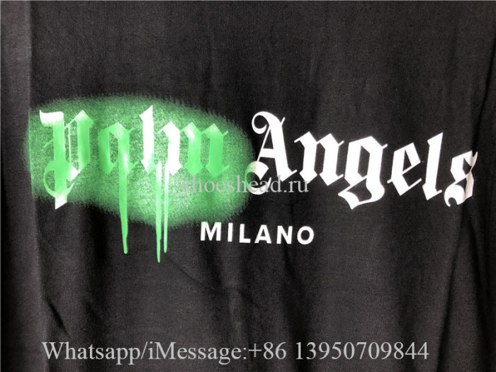 Palm Angels Black Tee Shirt With Green Logo