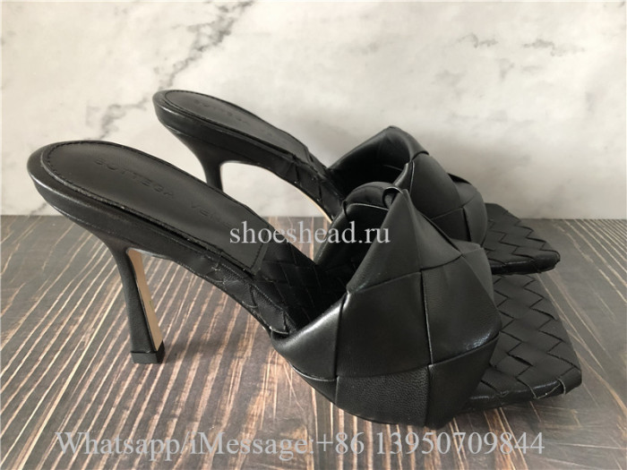 Bottega Veneta Padded Black Lambskin Heels Sandals