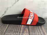 Gucci Rubber Logo Pursuit Slides In Red