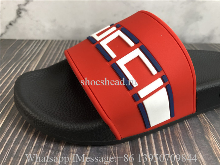 Gucci Rubber Logo Pursuit Slides In Red