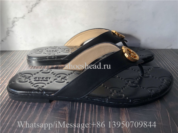 Gucci Women's Black Interlocking G Thong Sandal