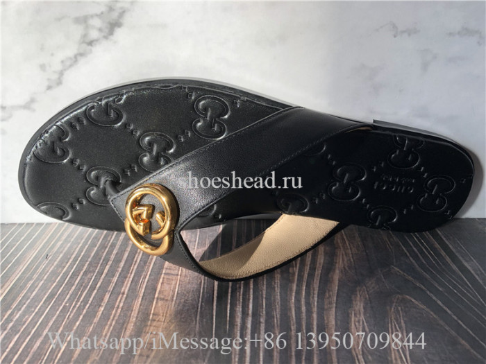 Gucci Women's Black Interlocking G Thong Sandal