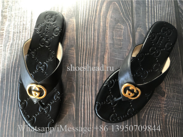 Gucci Women's Black Interlocking G Thong Sandal