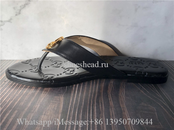 Gucci Women's Black Interlocking G Thong Sandal