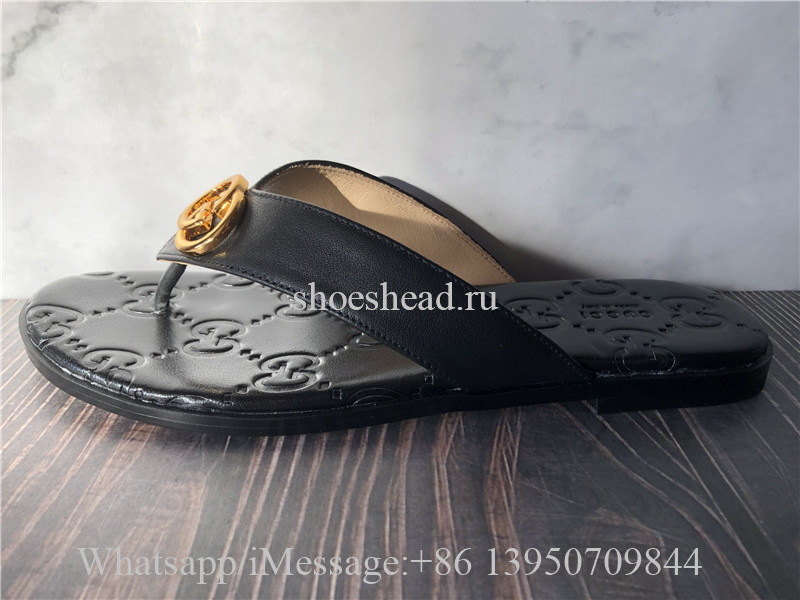 Gucci Women's Black Interlocking G Thong Sandal
