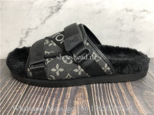 Louis Vuitton Black Leather Fur Sandals Slide