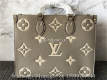 Original Louis Vuitton Beige White Monogram Empreinte Leather Onthego MM Tote Bag