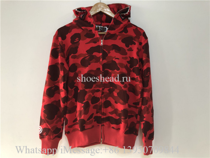 Bape Color Camo Shark Full Zip Hoodie Red