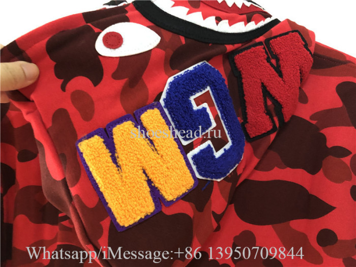 Bape Color Camo Shark Full Zip Hoodie Red