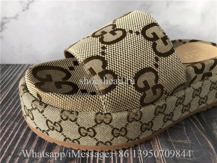 Gucci Camel And Ebony Maxi GG Canvas Platform Sandals