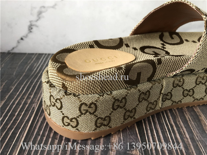 Gucci Camel And Ebony Maxi GG Canvas Platform Sandals