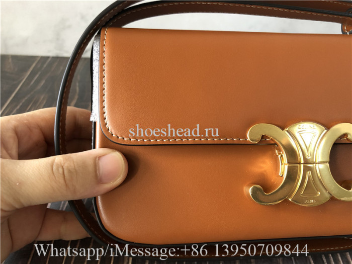 Original Celine Triomphe Shoulder Bag In Natural Calfskin Tan