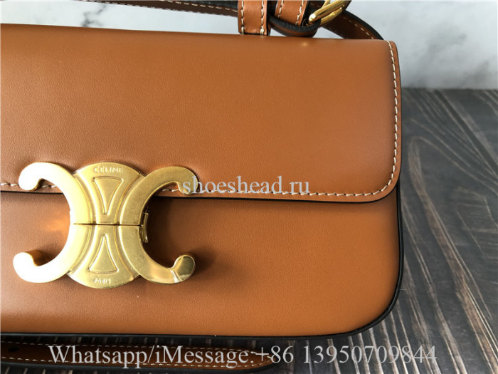 Original Celine Triomphe Shoulder Bag In Natural Calfskin Tan