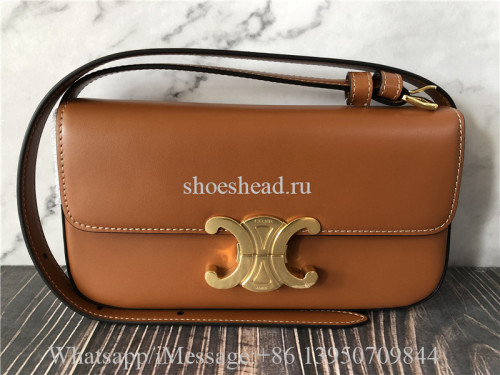 Original Celine Triomphe Shoulder Bag In Natural Calfskin Tan