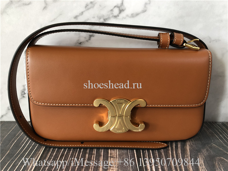 Original Celine Triomphe Shoulder Bag In Natural Calfskin Tan