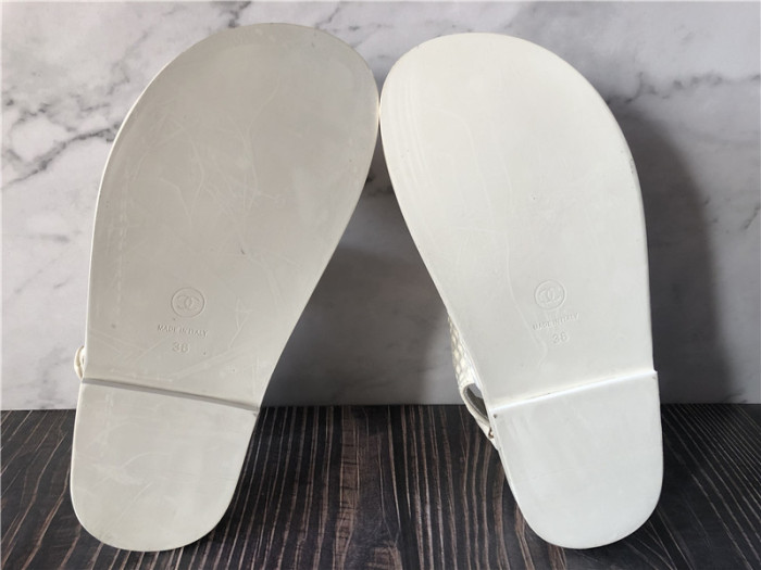 Chanel Fabric Velcro Dad Sandals 40 White Beige