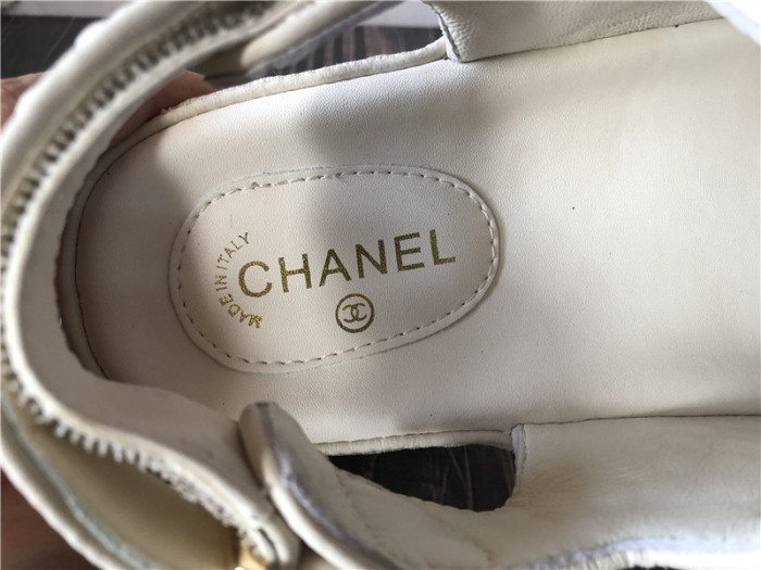 Chanel Fabric Velcro Dad Sandals 40 White Beige