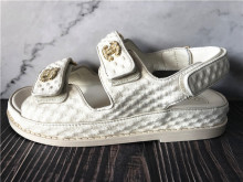 Chanel Fabric Velcro Dad Sandals 40 White Beige