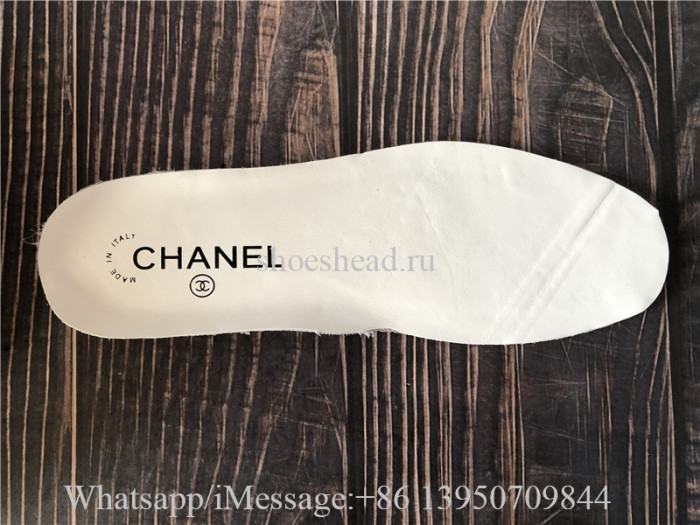 Chanel Grained Calfskin Fabric Womens Logo Sneakers White Black