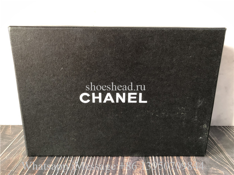 Chanel Grained Calfskin Fabric Womens Logo Sneakers White Black