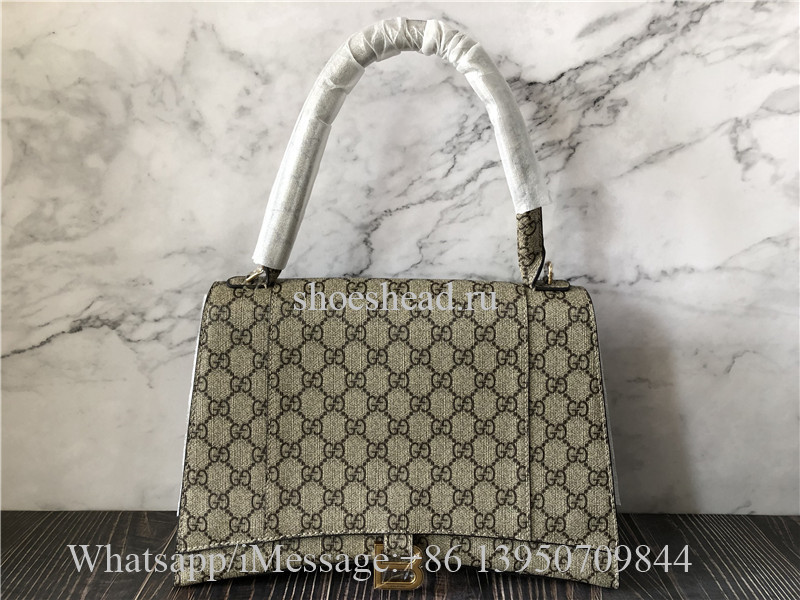 Original Gucci x Balenciaga Hourglass Hacker Aria Supreme Canvas GG Logo Small Bag
