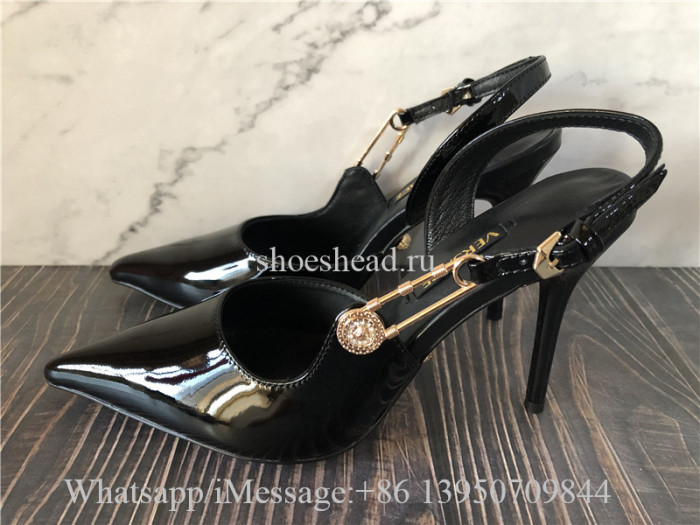 Versace Safety Pin Patent Leather Sling-Back Pumps
