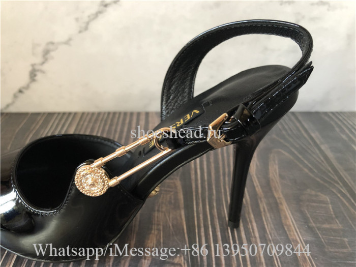 Versace Safety Pin Patent Leather Sling-Back Pumps