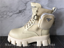 Prada Leather Zip Pocket Combat Booties Desert Beige