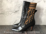 Fendi Dark Brown Beige Rockoko Logo Heels Boots