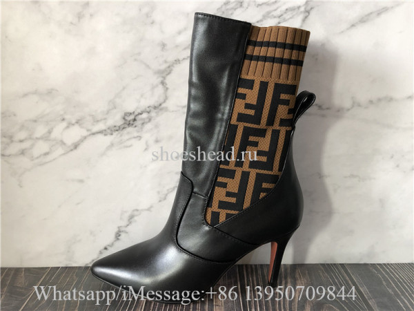 Fendi Dark Brown Beige Rockoko Logo Heels Boots