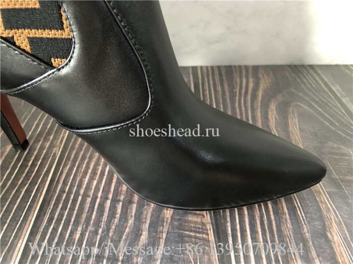 Fendi Dark Brown Beige Rockoko Logo Heels Boots