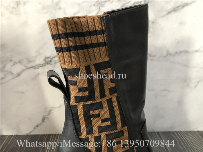 Fendi Dark Brown Beige Rockoko Logo Heels Boots