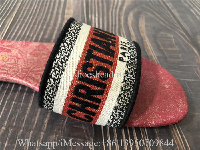 Dior Gold-Tone Embroidered Cotton With Metallic Thread And Cherry Red Dior Brocart Motif Dway Slide