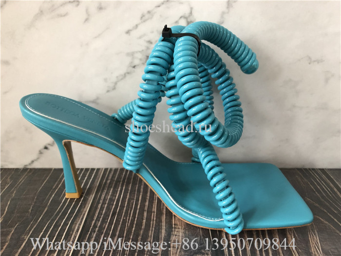 Bottega Veneta Leather Wire Stretch in Turquoise Blue Heels