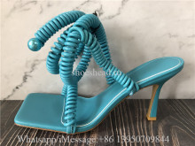Bottega Veneta Leather Wire Stretch in Turquoise Blue Heels