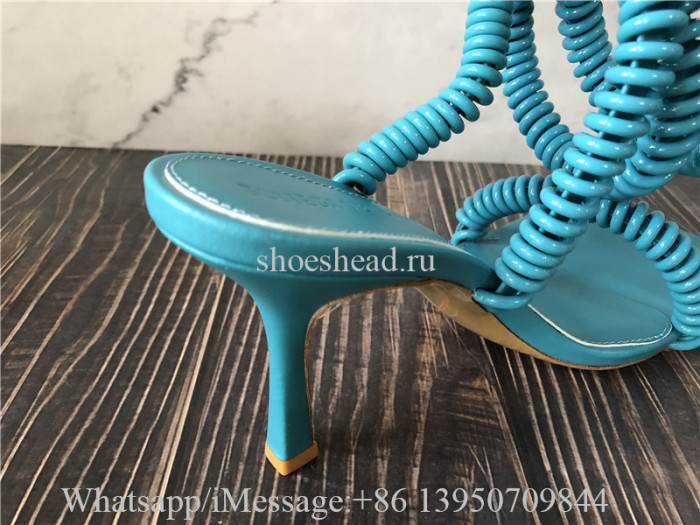 Bottega Veneta Leather Wire Stretch in Turquoise Blue Heels