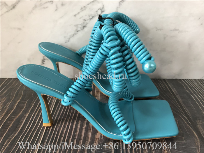 Bottega Veneta Leather Wire Stretch in Turquoise Blue Heels