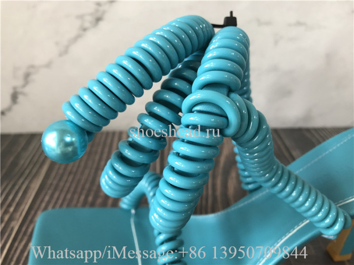Bottega Veneta Leather Wire Stretch in Turquoise Blue Heels