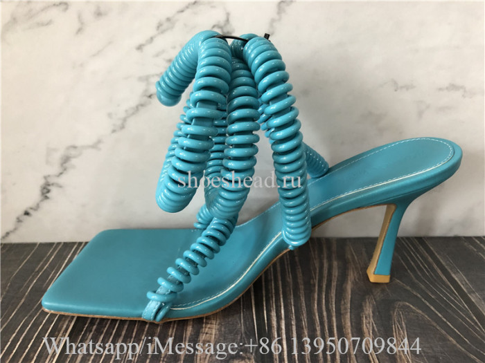 Bottega Veneta Leather Wire Stretch in Turquoise Blue Heels