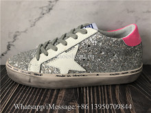 Golden Goose Hi Star Sneaker With Silver Glitter And Fuchsia Heel Tab