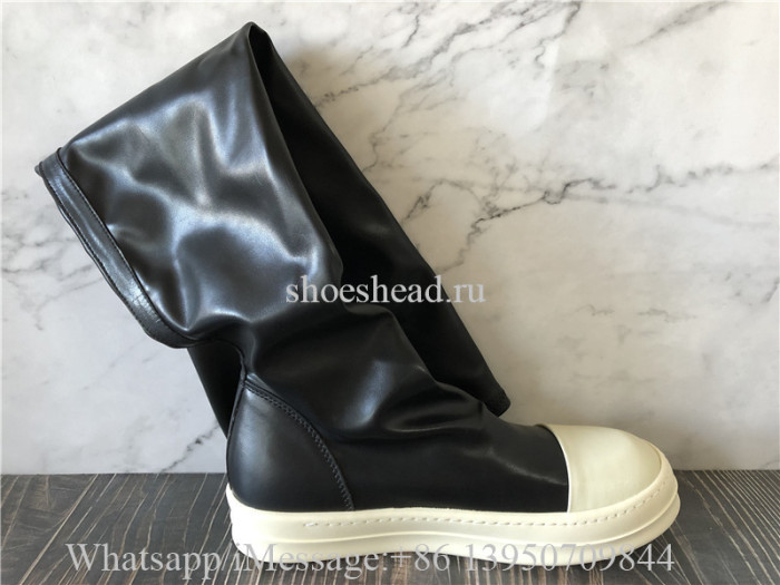 Rick Owens Over Knee Black Leather Boots