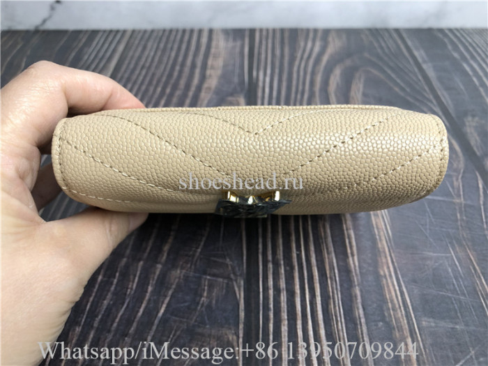 Original Saint Laurent YSL Cassandre Matelasse Small Envelope Wallet Dark Beige