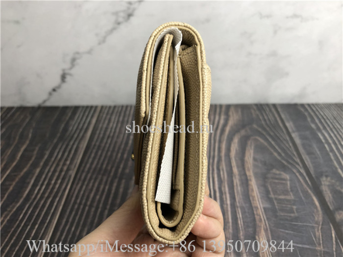 Original Saint Laurent YSL Cassandre Matelasse Small Envelope Wallet Dark Beige