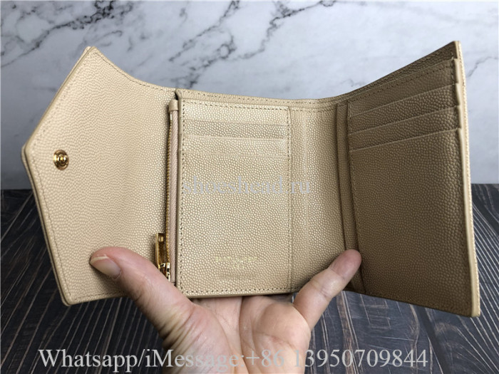 Original Saint Laurent YSL Cassandre Matelasse Small Envelope Wallet Dark Beige