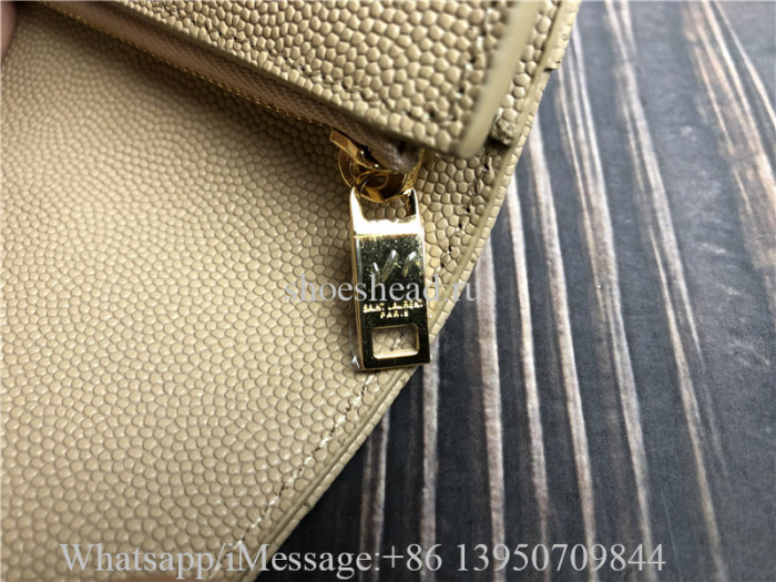 Original Saint Laurent YSL Cassandre Matelasse Small Envelope Wallet Dark Beige