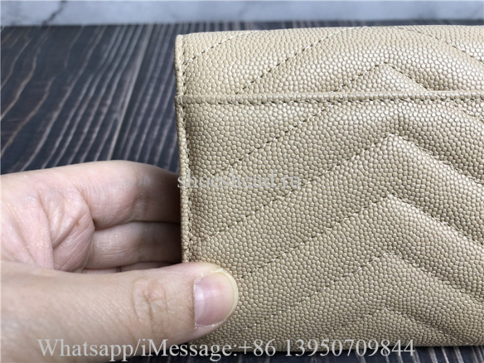 Original Saint Laurent YSL Cassandre Matelasse Small Envelope Wallet Dark Beige