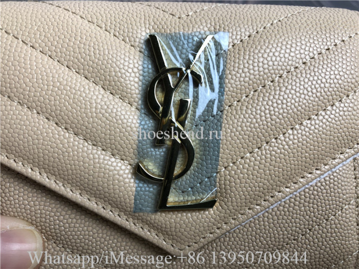 Original Saint Laurent YSL Cassandre Matelasse Small Envelope Wallet Dark Beige